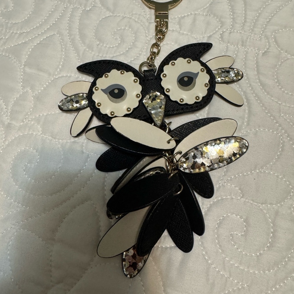 Kate Spade Black and Silver Owl Keychain